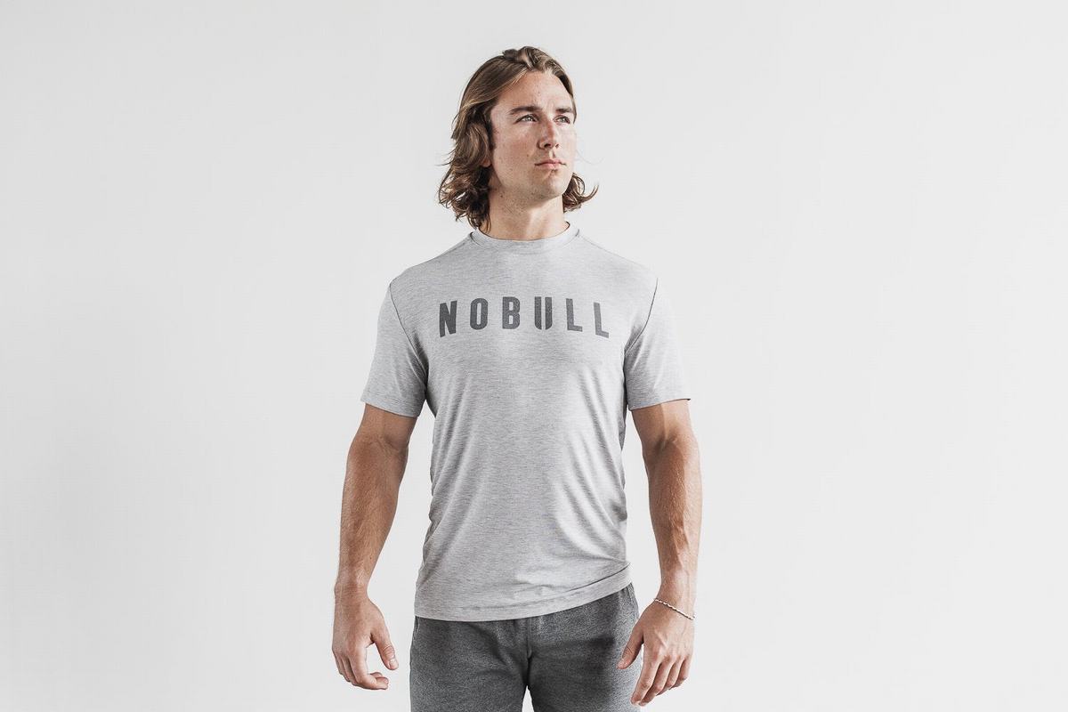 Nobull Men\'s T Shirts Light Grey | Australia (MC9325)